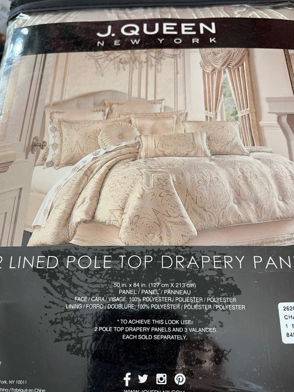 J. Queen New York Trinity Window Panel Pair, Champagne Sz 50x84 NEW